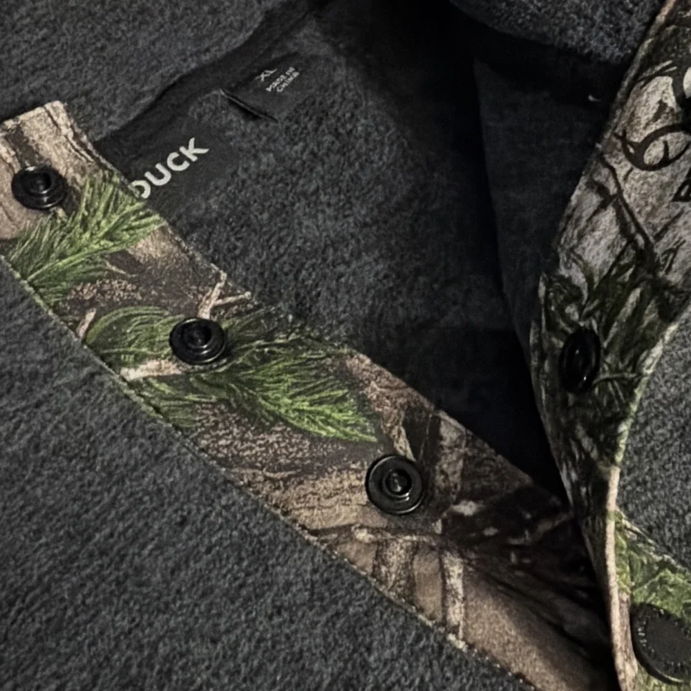 Dri-Duck Denali Fleece Pullover Mens XL Gray Camo 1/4 Snap Sweatshirt 7352